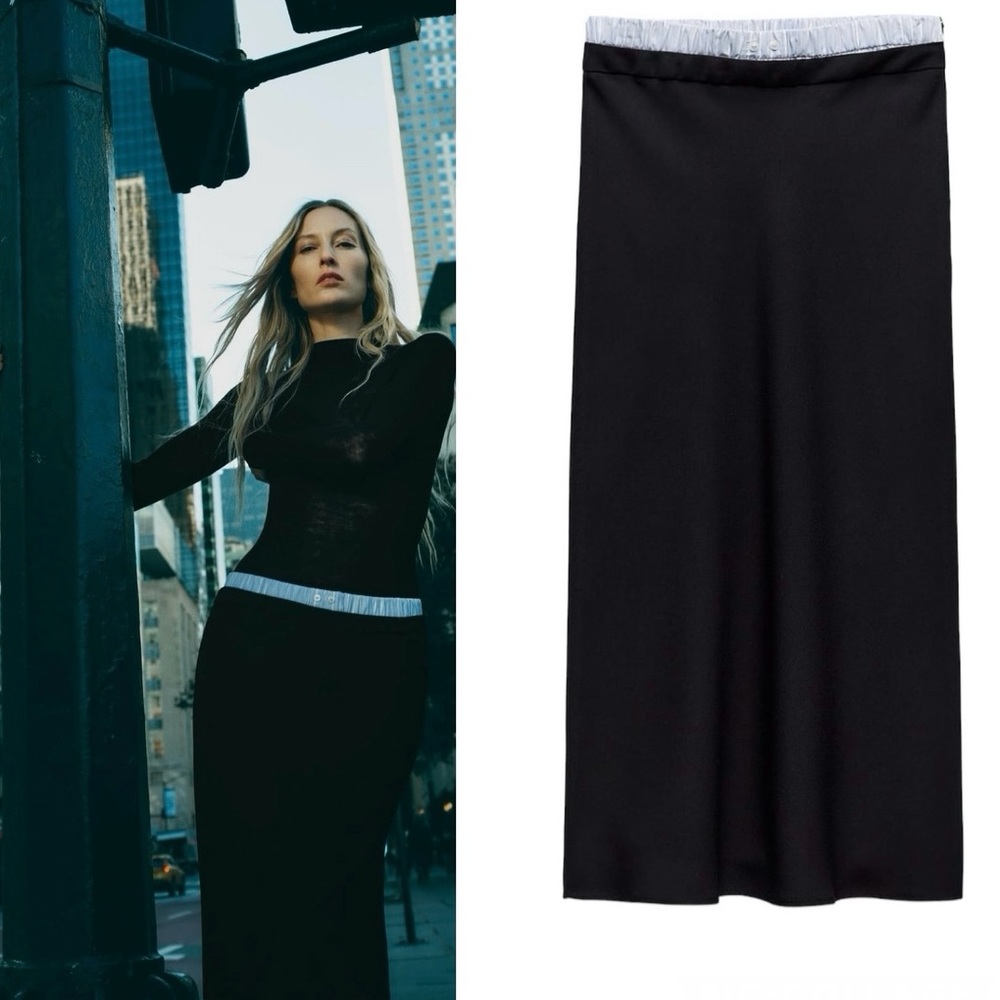 Bloggers Favorite Zara NWT Medium Double Waisted Gray Midi Pencil Skirt Slit
